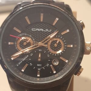 CRRJU Black/Goldtone Stainless Steel Chronograph Men's Watch w/Date